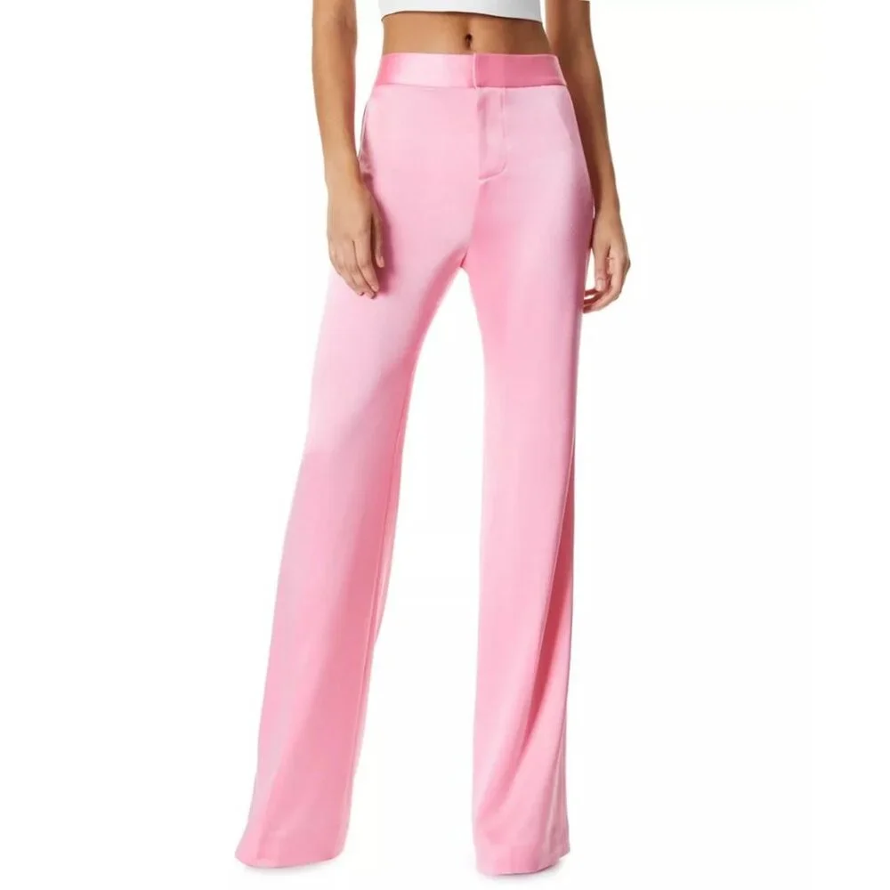 350$ Alice + Olivia Deanna Wide Leg Pants Banded High Waist Size 8 Pink